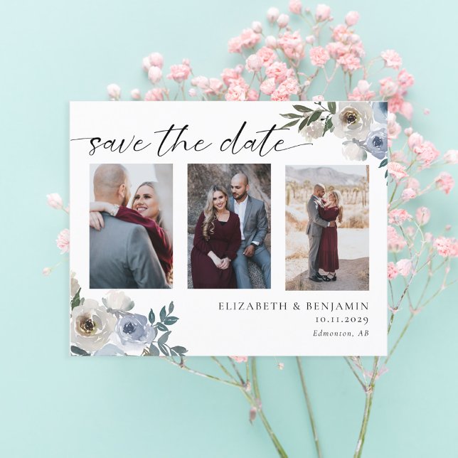 Budget Dusty Blue Foto Wedding Save the Date (Von Creator hochgeladen)