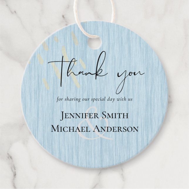 Budget Dusty Blue Gold Hochzeitskript Geschenkanhänger (Vorderseite)