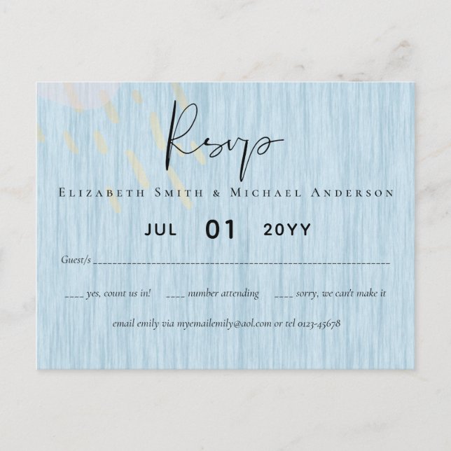 Budget Dusty Blue Gold Hochzeitskript Postkarte (Vorderseite)