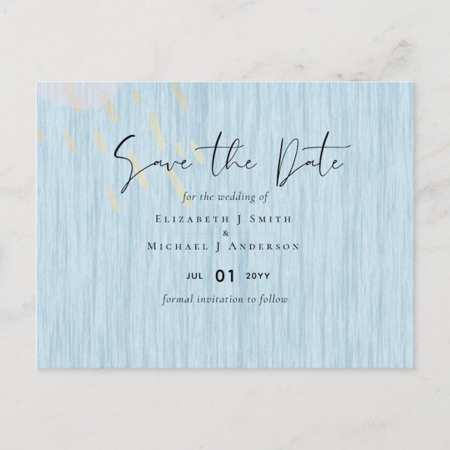 Budget Dusty Blue Gold Hochzeitskript Postkarte (Vorderseite)
