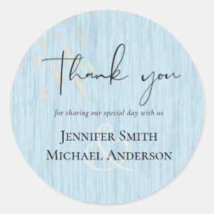 Budget Dusty Blue Gold Hochzeitskript Runder Aufkleber