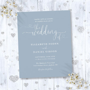 Budget Dusty Blue Hearts Script Wedding Einladung