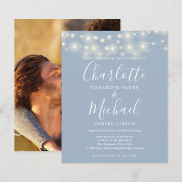 Budget Dusty Blue Lights Foto Hochzeit Einladung