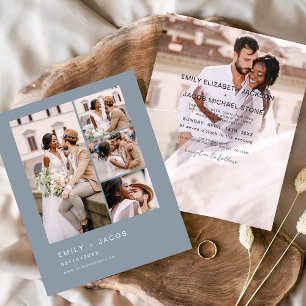 Budget Dusty Blue Minimalistisch Wedding Einladung
