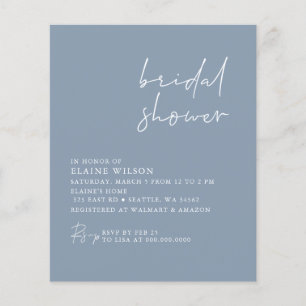 Budget Dusty Blue Modern Bridal Dusche Einladung
