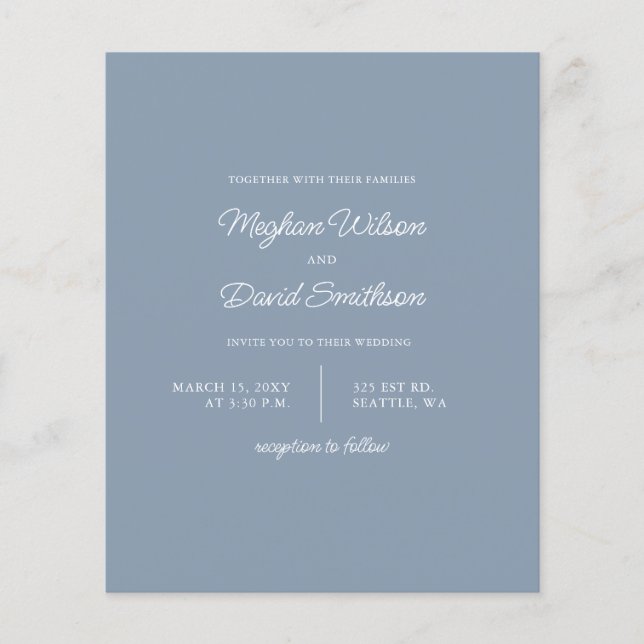 Budget Dusty Blue Modern Wedding Einladung (Vorderseite)