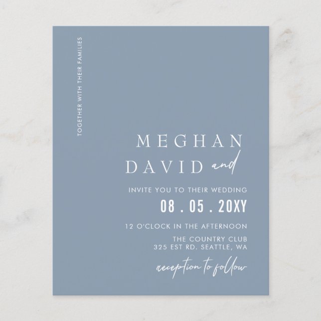 Budget Dusty Blue Modern Wedding Einladung (Vorderseite)