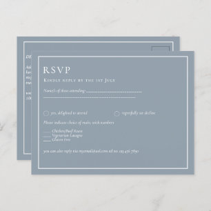 Budget Dusty Blue Monochrome Wedding RSVP Postkarte