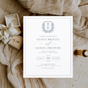 Budget Dusty Blue Monogram Wedding Einladung