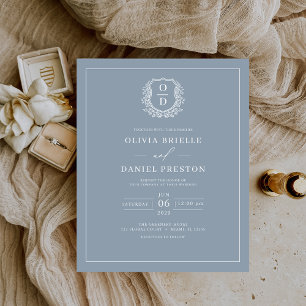 Budget Dusty Blue Monogram Wedding Einladung Flyer
