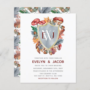 Budget Dusty Blue Mushroom Wedding Einladung