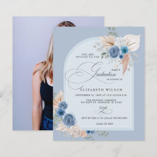 Budget Dusty Blue Pampas Foto Abschluss Einladung