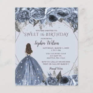 Budget Dusty Blue Princess Sweet 16 Einladung
