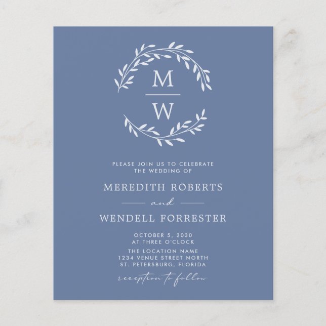 Budget Dusty Blue QR Code Monogram Wedding Flyer (Vorne)