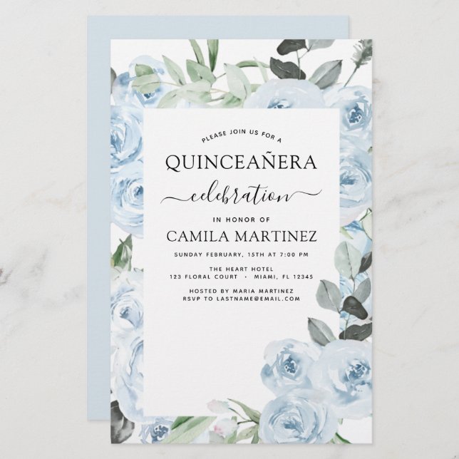 Budget Dusty Blue Quinceañera Blumenladen (Vorne/Hinten)