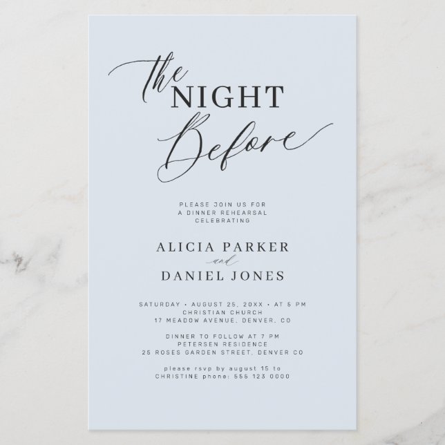 Budget dusty blue rehearsal dinner invitation flyer (Vorne)