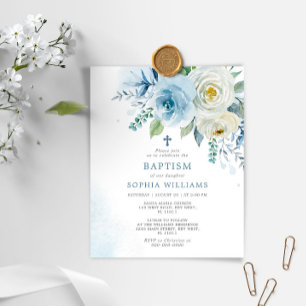 Budget Dusty Blue Rose Blumenzwergtaufen Einladung