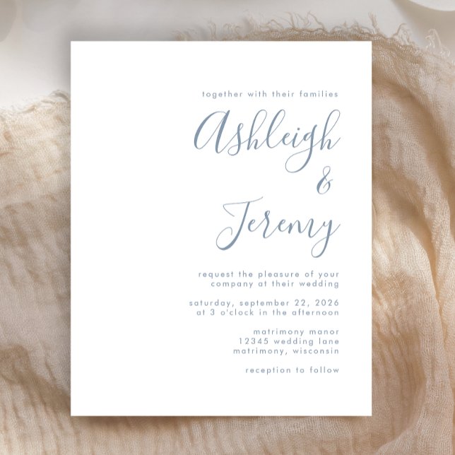 Budget Dusty Blue Script Einladung (Von Creator hochgeladen)