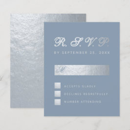 Budget Dusty Blue Silver Calligraphy Wedding RSVP