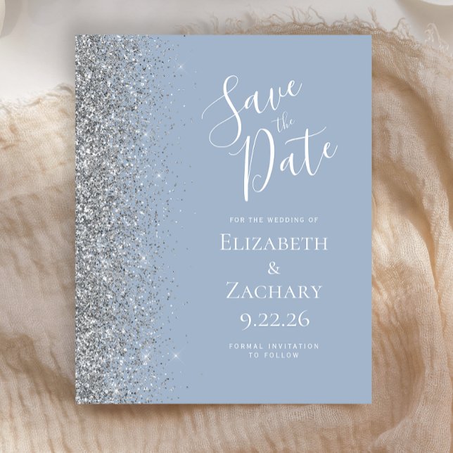 Budget Dusty Blue Silver Glitzer Save the Date (Von Creator hochgeladen)
