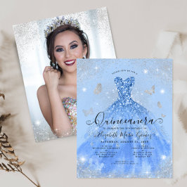 Budget Dusty Blue Silver Gown Foto Quinceanera