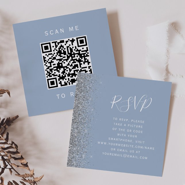 Budget Dusty Blue Silver Wedding QR Code UAWG Begleitkarte (Von Creator hochgeladen)