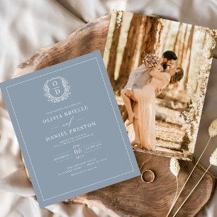 Budget Dusty Blue Wappen Foto Hochzeit Einladung Flyer