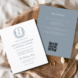 Budget Dusty Blue Wappen Monogram Wedding QR Code
