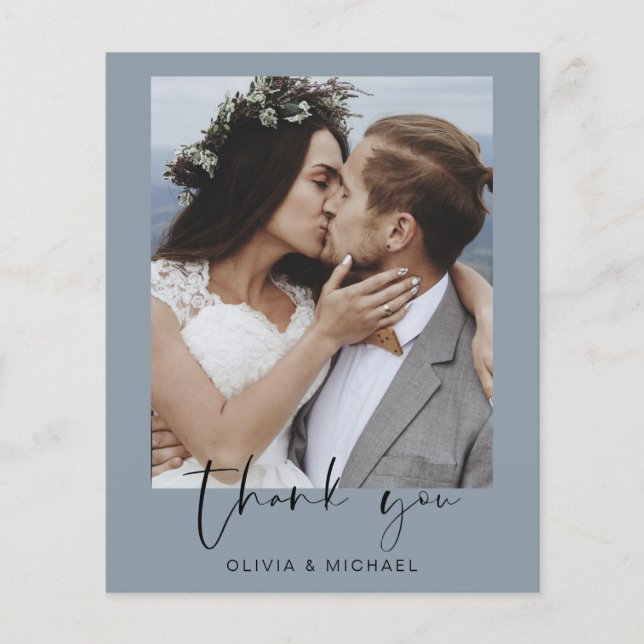 Budget Dusty Blue Wedding Danke Card (Vorderseite)
