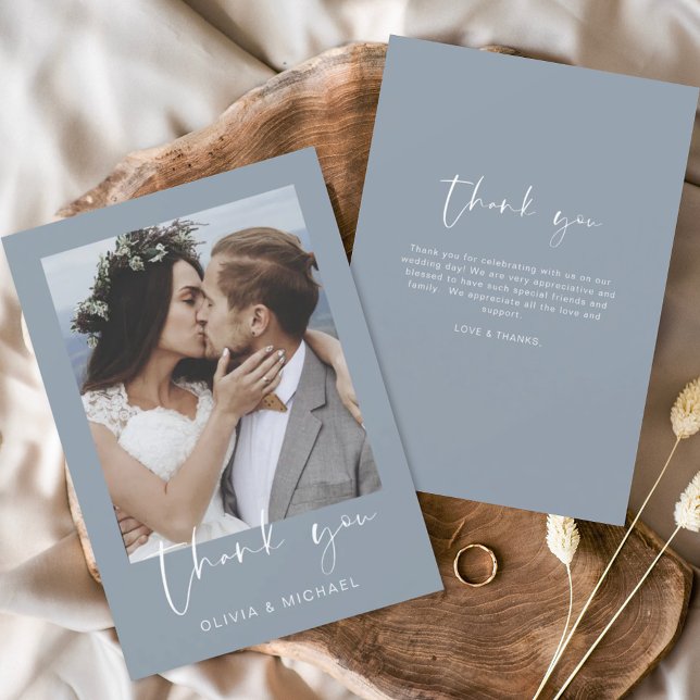 Budget Dusty Blue Wedding Danke Card (Von Creator hochgeladen)