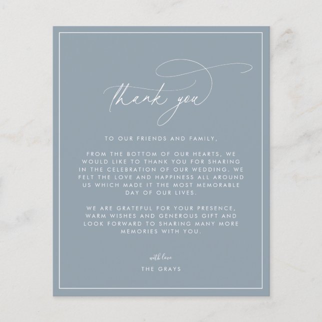 Budget Dusty Blue Wedding Danke Card Flyer (Vorne)