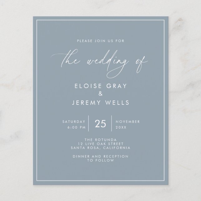 Budget Dusty Blue Wedding Flyer (Vorne)