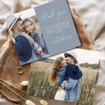Budget Dusty Blue Wedding Foto Danke Karte<br><div class="desc">Lassen Sie sich von unseren eleganten Dankeschön-Karten mit modernem Drehbuch und Ihrem Lieblings-Hochzeitsfest-Foto verzaubern. Diese Karten bieten ein stilvolles und minimalistisches Design, das perfekt zu jeder Hochzeitsästhesie passt. Personalisieren Sie sie mit einer herzlichen Danksagung, um Ihren Dank an Freunde und Familie für ihre Liebe und Unterstützung zu übermitteln. Diese Karten...</div>