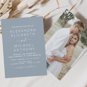 Budget Dusty Blue Wedding mit Foto Einladung