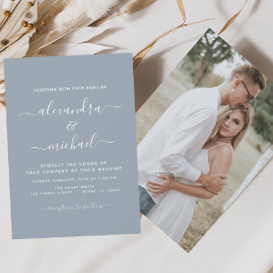 Budget Dusty Blue Wedding mit Foto Einladung