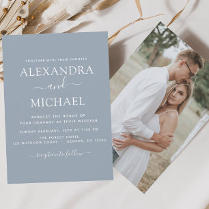Budget Dusty Blue Wedding mit Foto Einladung