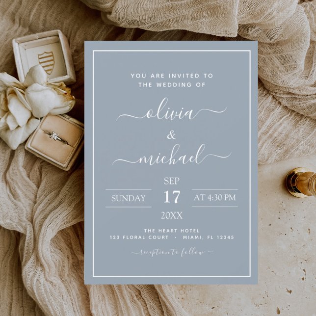 Budget Dusty Blue Wedding Modern Typografy Flyer (Von Creator hochgeladen)