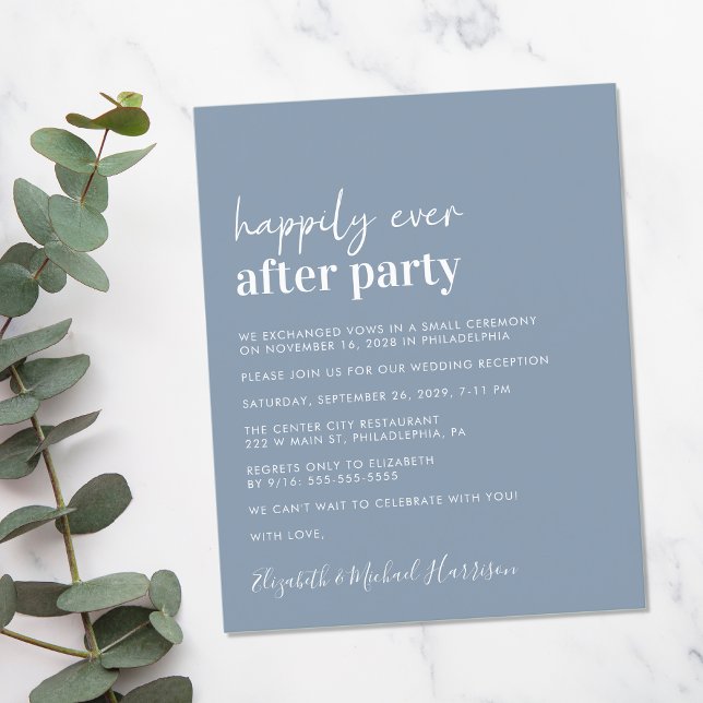 Budget Dusty Blue Wedding Reception Einladung (A chic and affordable Happily Ever After Party invitation)