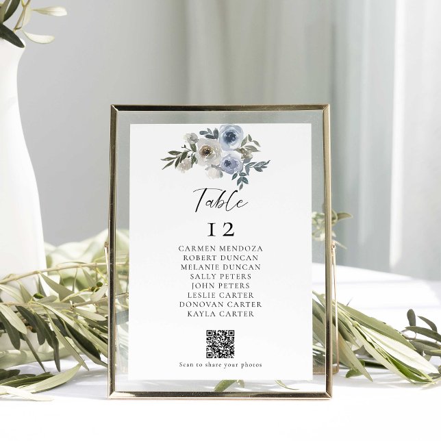 Budget Dusty Blue Wedding Table QR-Code (Von Creator hochgeladen)