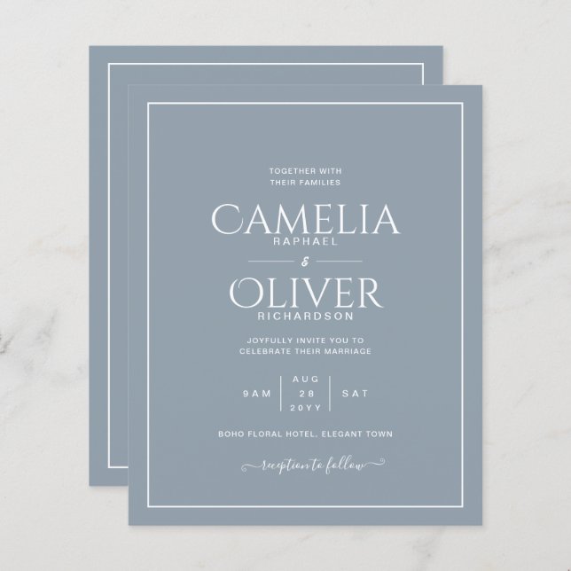 Budget Dusty Blue White Monochrome Wedding (Vorne/Hinten)