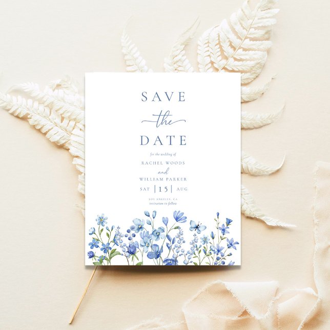 Budget Dusty Blue Wildblume Wedding Save the Date (Von Creator hochgeladen)