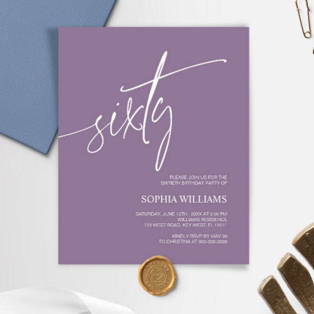 Budget Dusty Lila 60. Geburtstag Einladung (Von Creator hochgeladen)