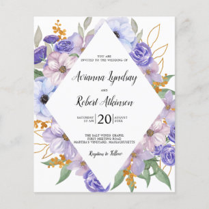 Budget Dusty Lila Floral Boho Hochzeit Einladung