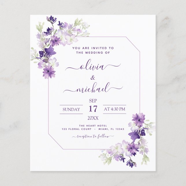 Budget Dusty Lila Wedding Blumengrün Flyer (Vorne)