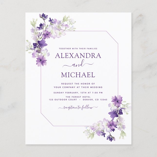 Budget Dusty Lila Wedding Blumengrün Flyer (Vorne)