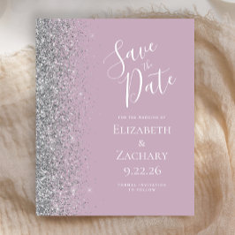 Budget Dusty Lilac Silver Glitzer Save the Date