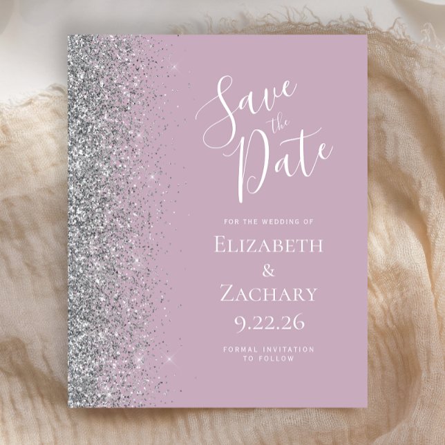 Budget Dusty Lilac Silver Glitzer Save the Date (Von Creator hochgeladen)