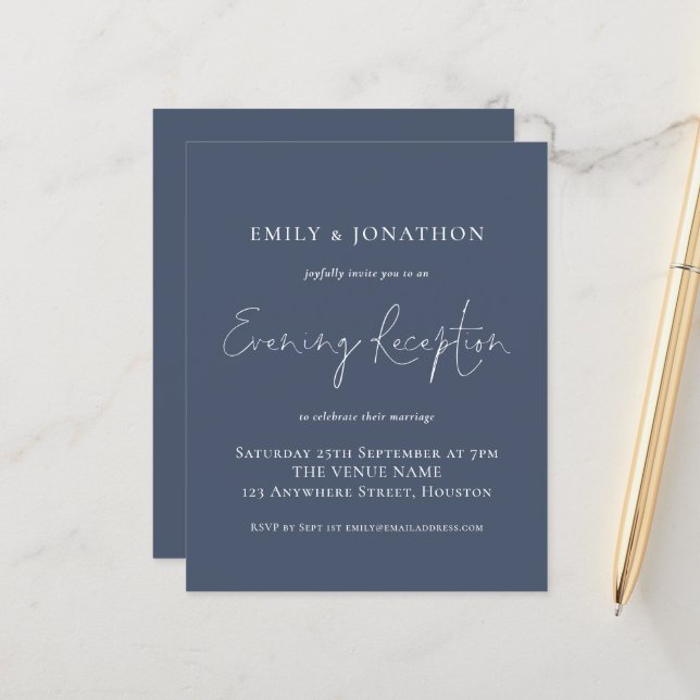 Budget Dusty Navy Blue Wedding Abend Empfang (Vorderseite/Rückseite Beispiel)