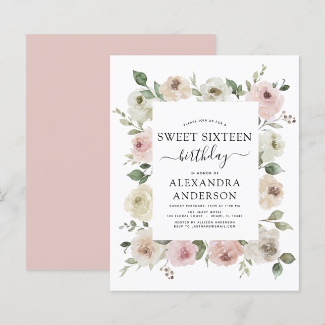 Budget Dusty Pink 16 . Geburtstag Geburtstagsparte (Vorne/Hinten)