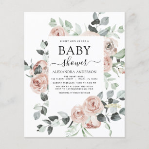 Budget Dusty Pink Baby Shower Florale Einladung Flyer